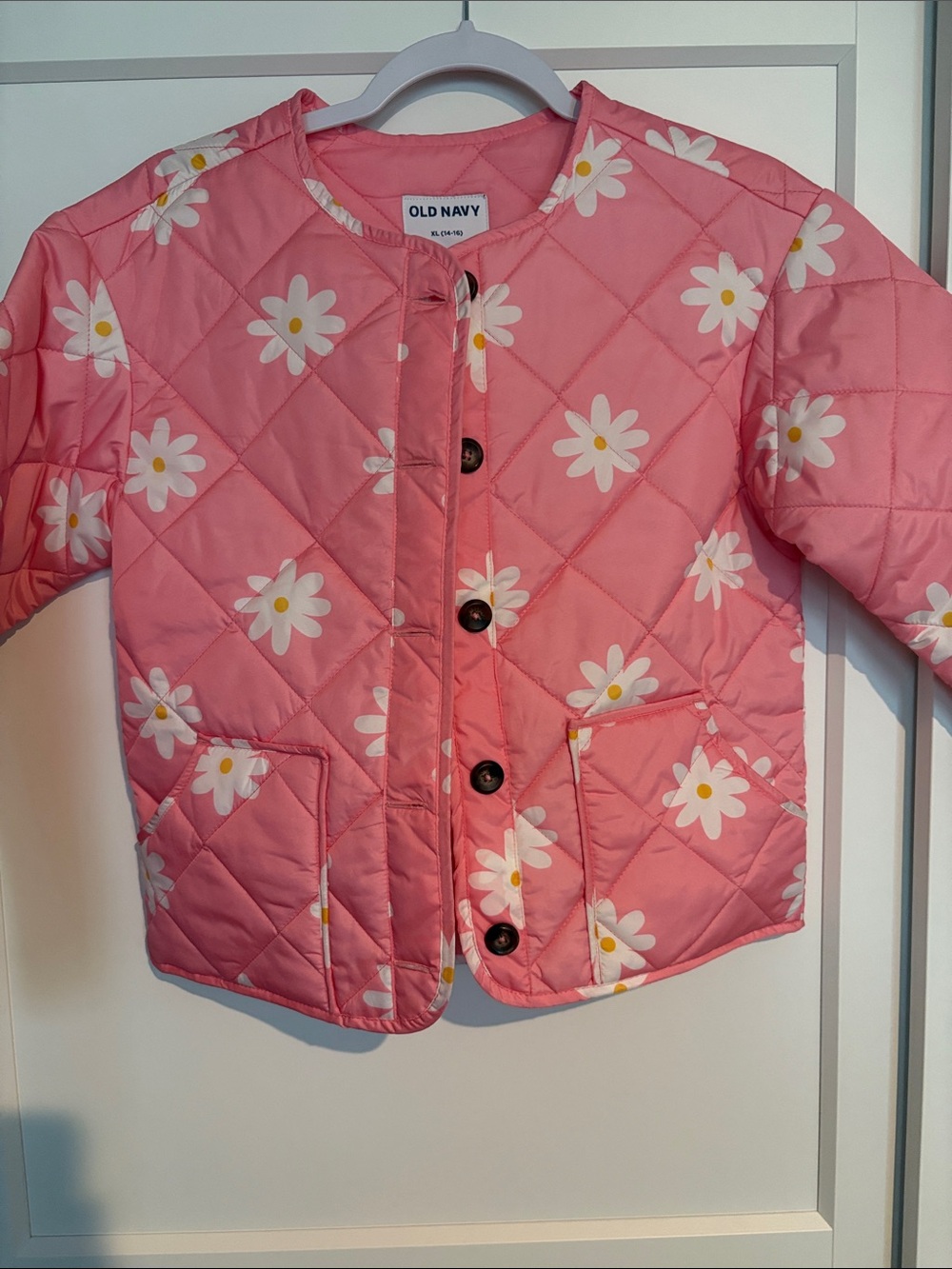 Old Navy Pink Quilted Daisy Puffer Jacket